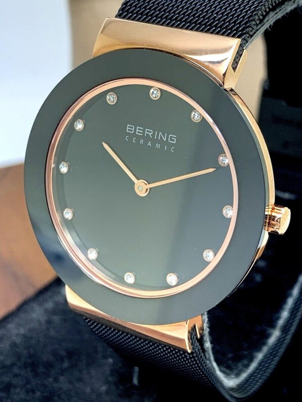 Bering Women's Watch 11435-166 Quartz Rose Gold Black Ceramic Stainless Steel